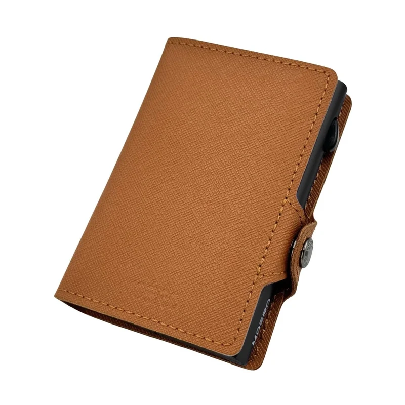 Moero Classic Zip Saffiano – Portafoglio in Vera Pelle Saffiano Antigraffio con Portamonete Zip, Protezione RFID e Chiusura con Bottone – Ghianda