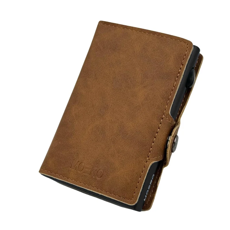Moero Classic Zip Vintage – Portafoglio in Pelle Vegana Effetto Vintage con Portamonete Zip, Protezione RFID e Chiusura con Bottone – Marrone Chiaro