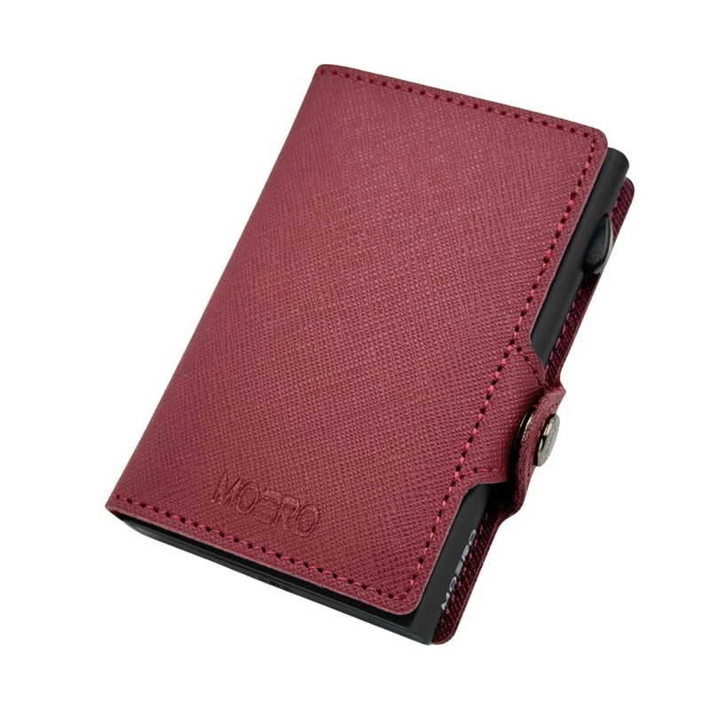 Moero Classic Zip Saffiano – Portafoglio in Vera Pelle Saffiano Antigraffio con Portamonete Zip, Protezione RFID e Chiusura con Bottone – Bordeaux