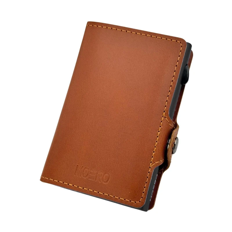Moero Classic Zip Prestige – Portafoglio in Vera Pelle Prestige con Portamonete Zip, Protezione RFID e Chiusura con Bottone – Marrone