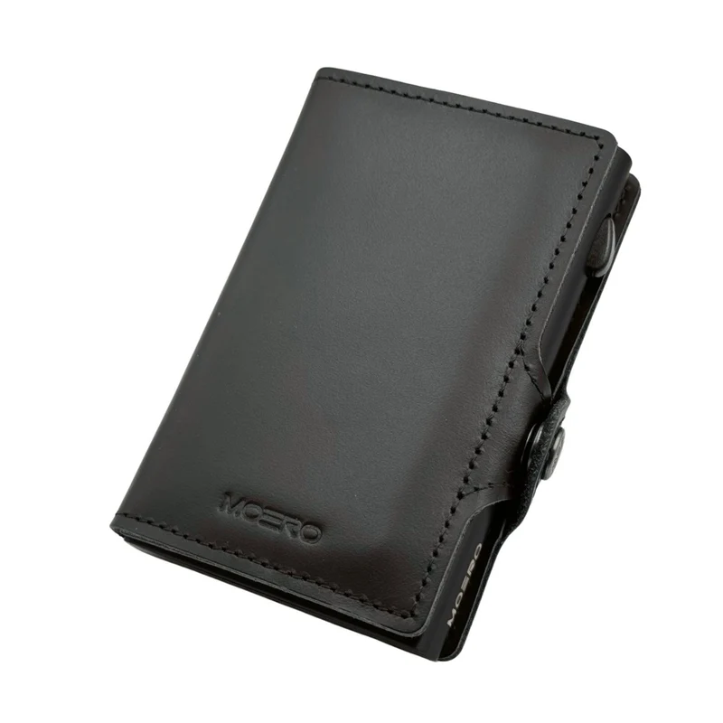 Moero Classic Zip Prestige – Portafoglio in Vera Pelle Prestige con Portamonete Zip, Protezione RFID e Chiusura con Bottone – Nero