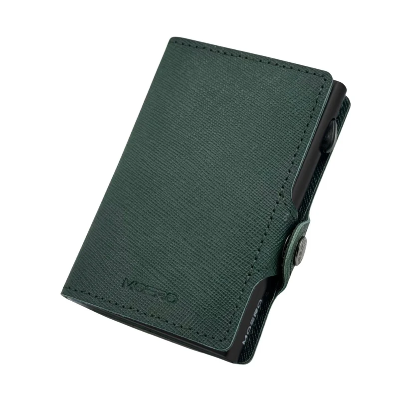 Moero Classic Saffiano – Portafoglio in Vera Pelle Saffiano Antigraffio, Protezione RFID e Chiusura con Bottone – Verde Foresta