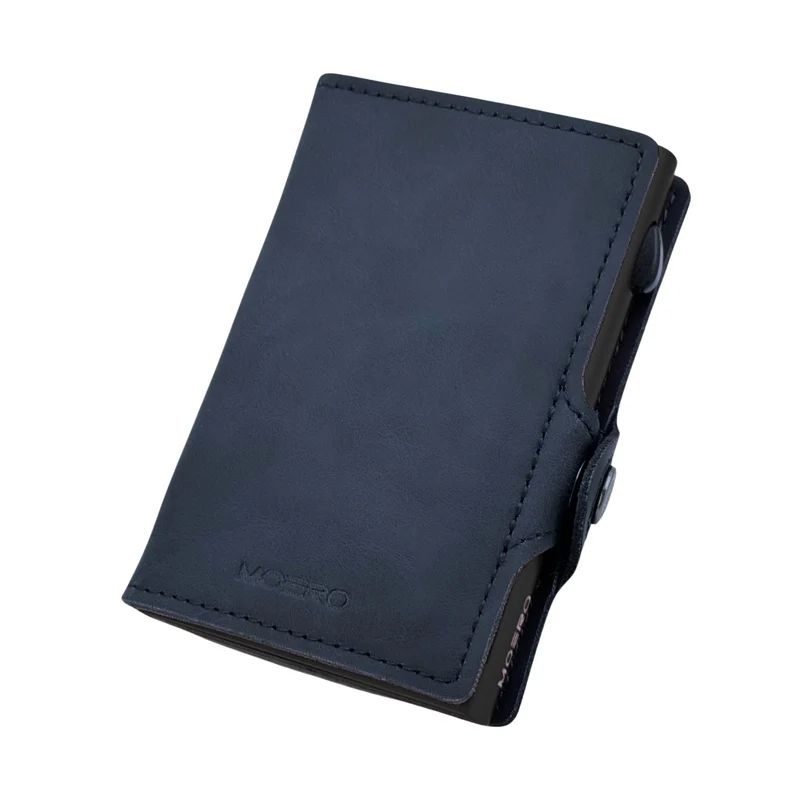 Moero Classic Vintage – Portafoglio in Pelle Vegana Effetto Vintage, Protezione RFID e Chiusura con Bottone – Blu