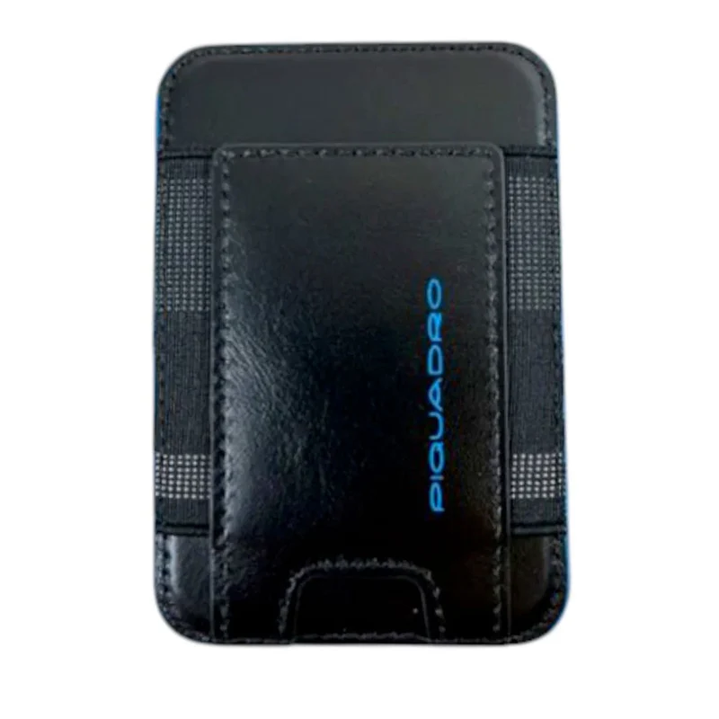 Portacarte PIQUADRO MagSafe in Pelle con RFID Colore Nero Linea Blue Square - PP7285B2R