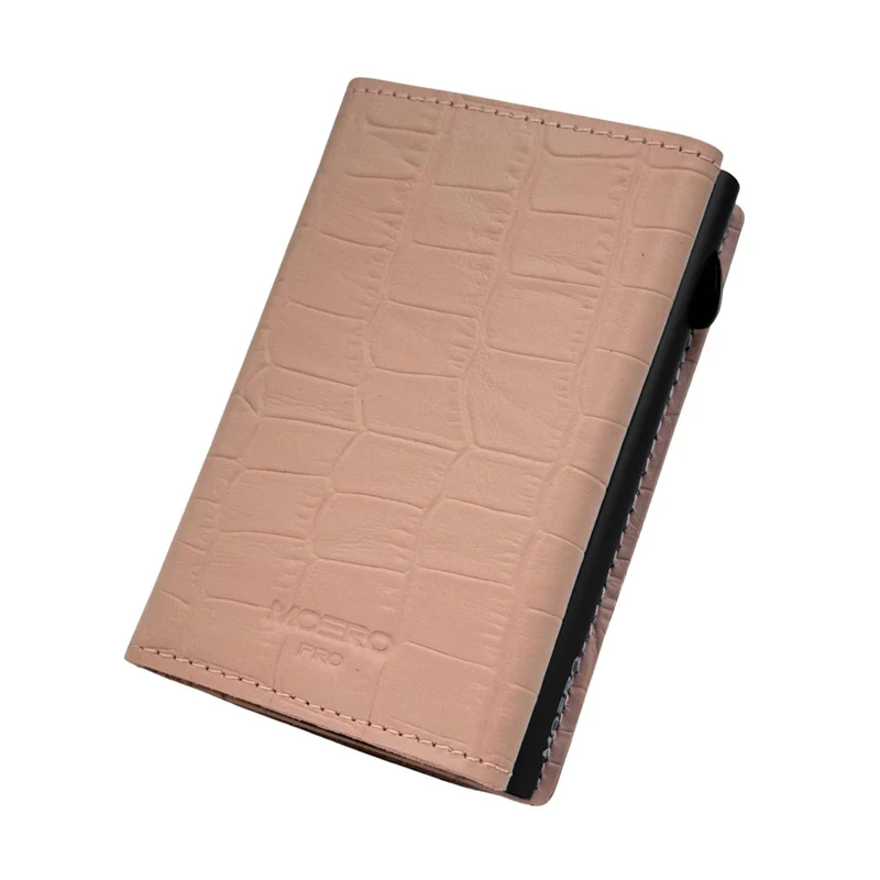 Moero PRO Zip Croco – Portafoglio in Vera Pelle Effetto Coccodrillo, Portamonete con Zip, Protezione RFID e Chiusura Magnetica – Rosa