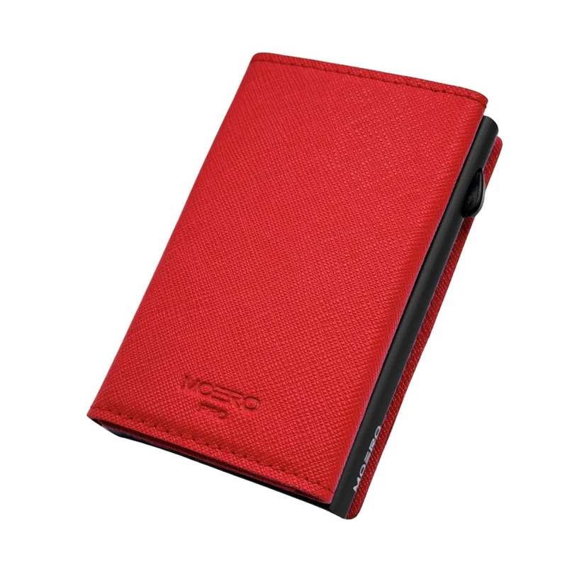 Moero PRO Saffiano – Portafoglio in Vera Pelle Saffiano Antigraffio con RFID e Chiusura Magnetica – Rosso
