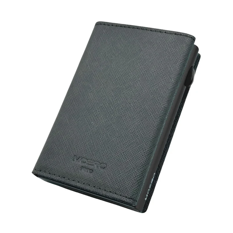 Moero PRO Zip Saffiano – Portafoglio in Vera Pelle Saffiano Antigraffio con Portamonete Zip, RFID e Chiusura Magnetica – Grigio