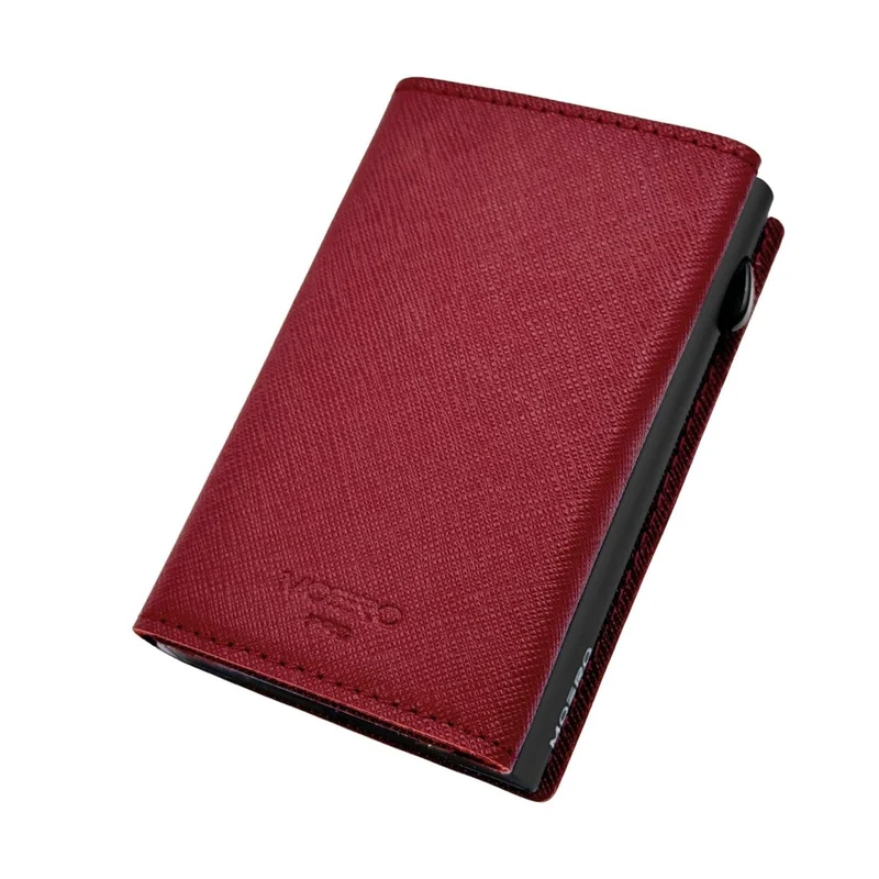 Moero PRO Zip Saffiano – Portafoglio in Vera Pelle Saffiano Antigraffio con Portamonete Zip, RFID e Chiusura Magnetica – Bordeaux