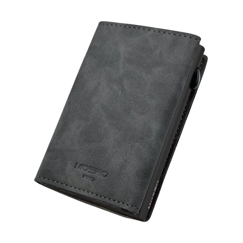 Moero PRO Zip – Portafoglio Vintage Pelle Vegan con Portamonete Zip, RFID e Chiusura Magnetica – Grigio