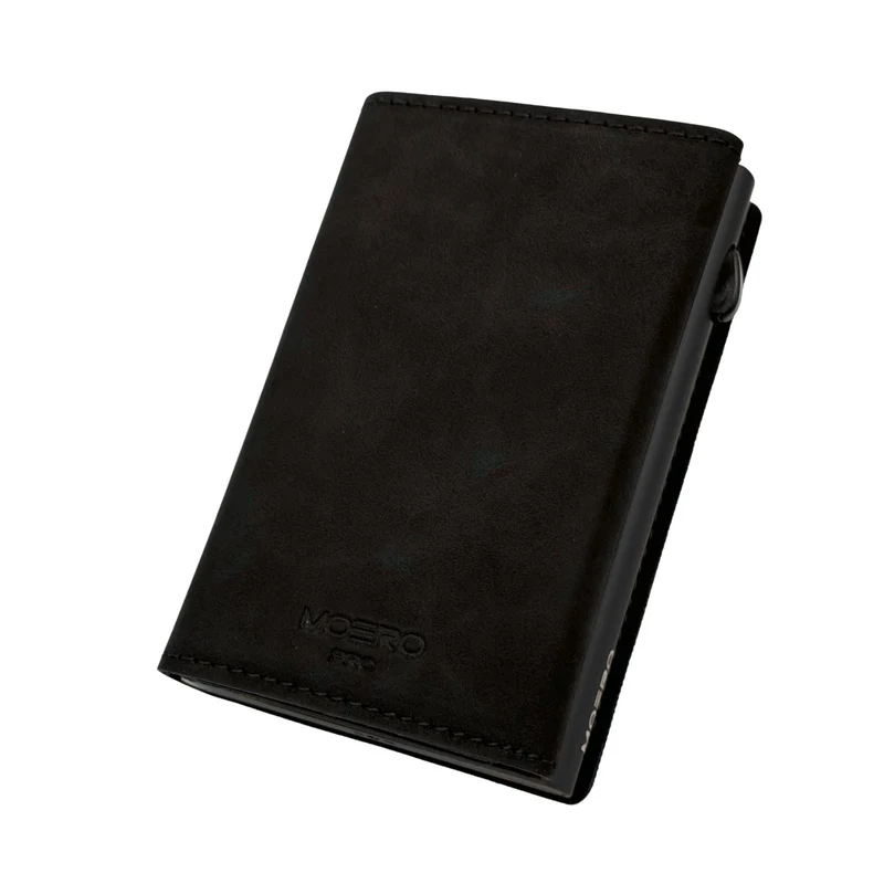 Moero PRO Zip – Portafoglio Vintage Pelle Vegan con Portamonete Zip, RFID e Chiusura Magnetica – Nero