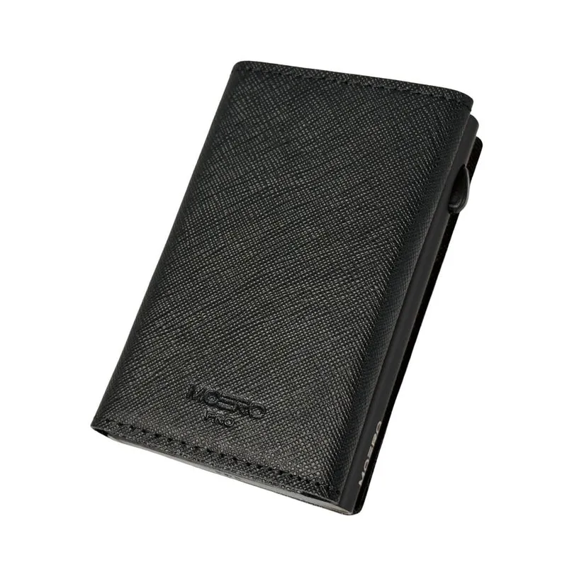 Moero PRO Zip Saffiano – Portafoglio in Vera Pelle Saffiano Antigraffio con Portamonete Zip, RFID e Chiusura Magnetica – Nero