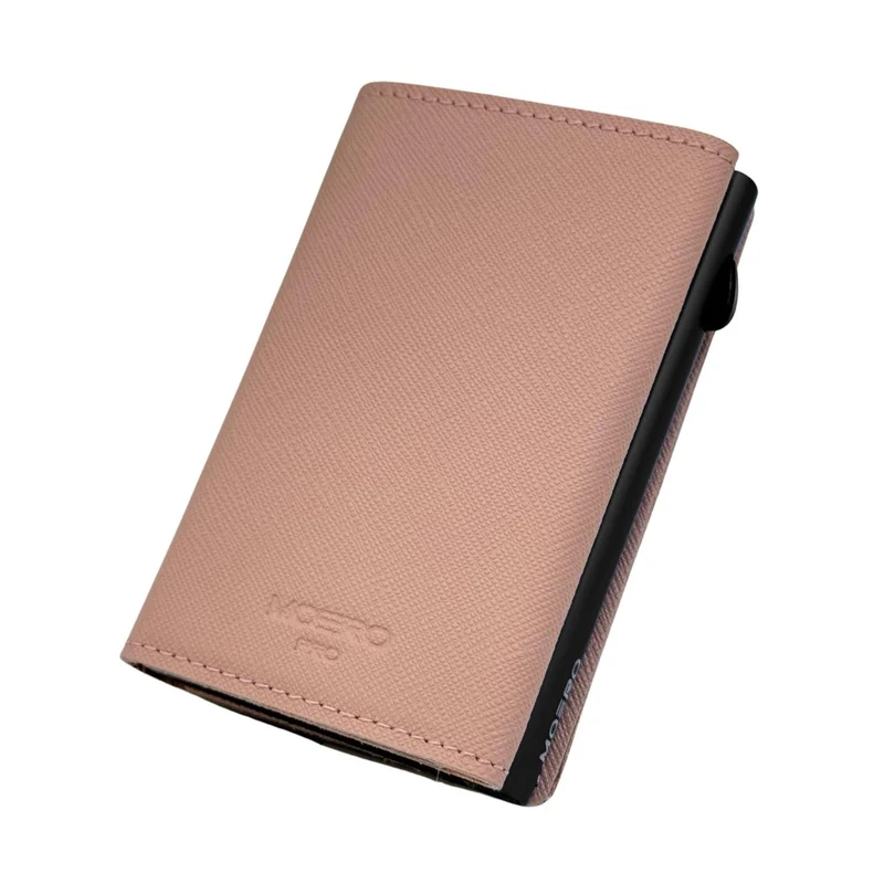 Moero PRO Zip Saffiano – Portafoglio in Vera Pelle Saffiano Antigraffio con Portamonete Zip, RFID e Chiusura Magnetica – Rosa