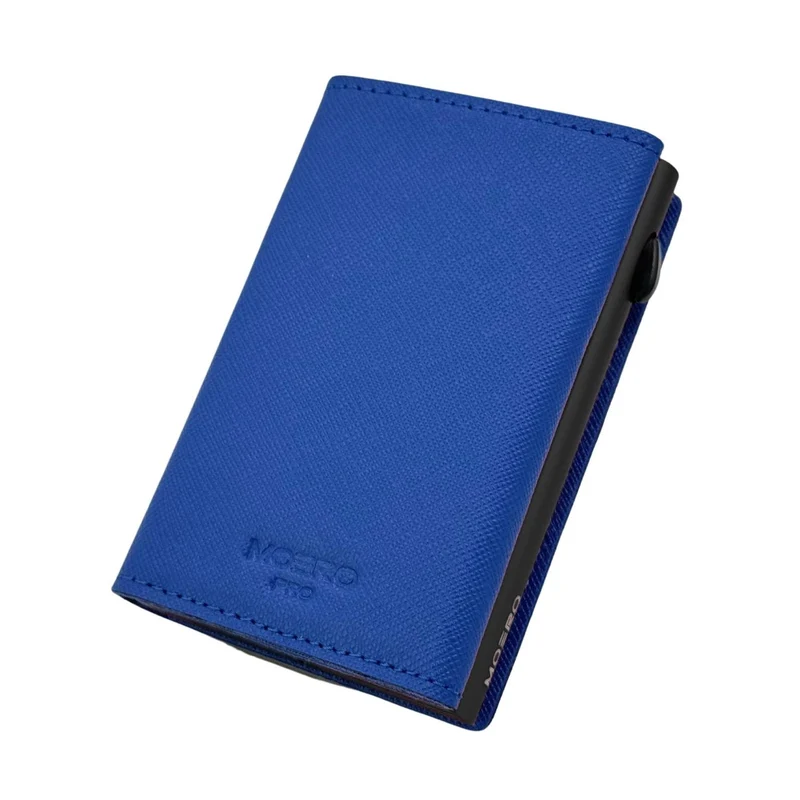 Moero PRO Zip Saffiano – Portafoglio in Vera Pelle Saffiano Antigraffio con Portamonete Zip, RFID e Chiusura Magnetica – Blu Shock