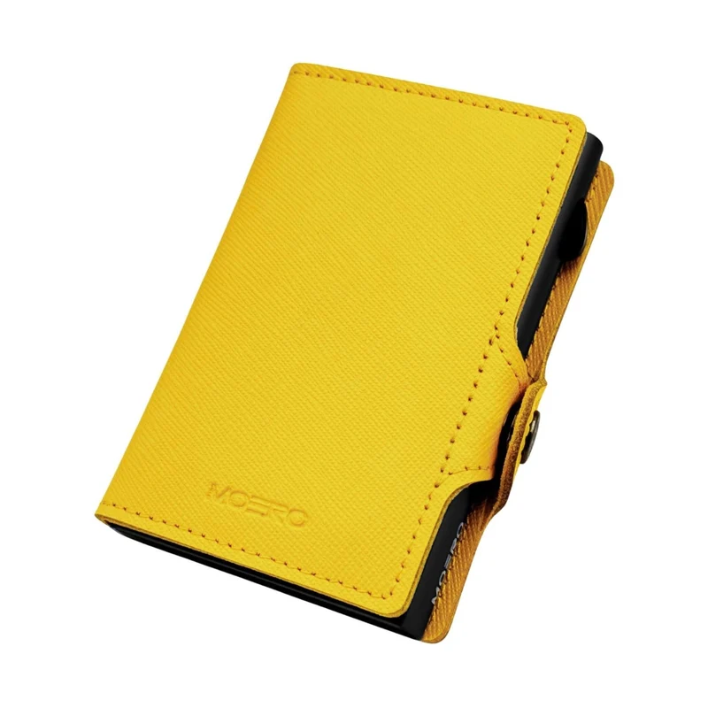 Moero Classic Saffiano – Portafoglio in Vera Pelle Saffiano Antigraffio, Protezione RFID e Chiusura con Bottone – Giallo