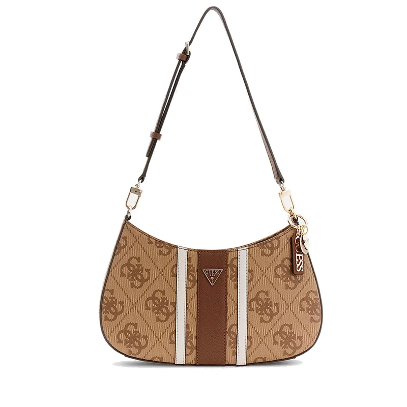 Borsa Donna Hobo a Spalla GUESS Linea Noelle colore Latte Logo - Brown Misura Piccola