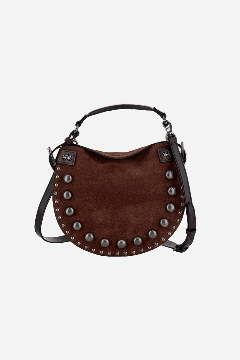 Halbmondtasche aus Wildleder mit dekorativen Nieten – Luna Small Studs