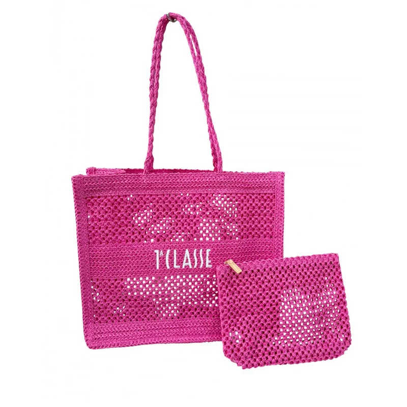 Shopping Bag con Pochette Donna 1A Classe Alviero Martini in Paglia Crochet Rosa Ciclamino