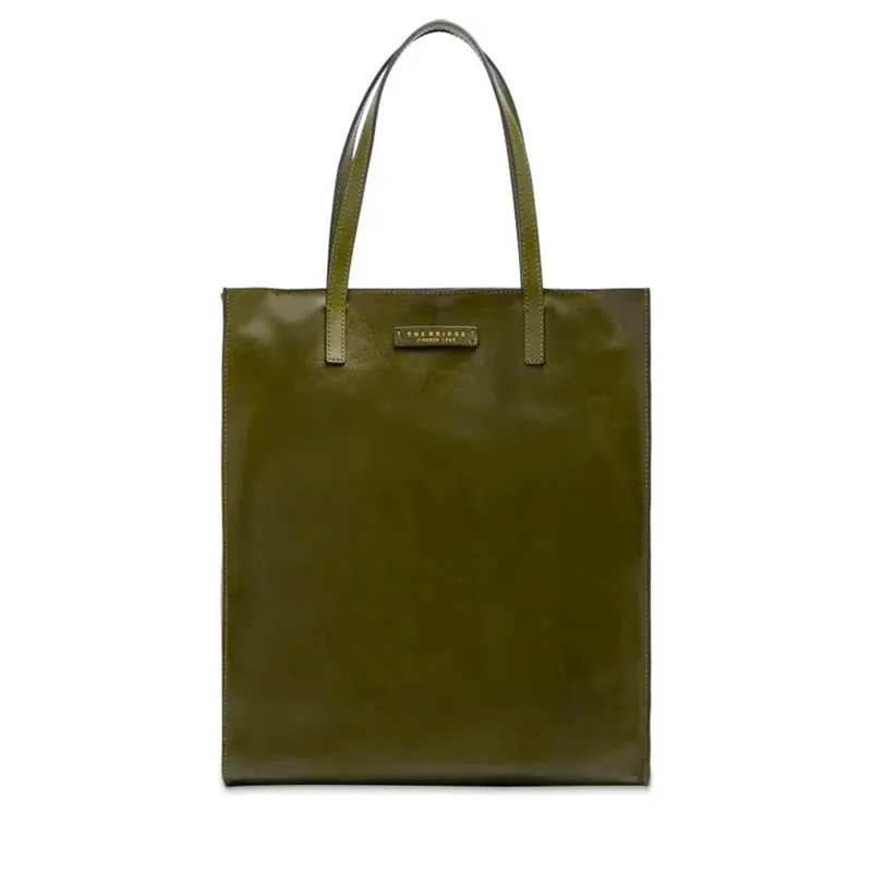 Borsa Donna Shopper Verticale THE BRIDGE linea Mirra in Pelle Verde Maggiorana