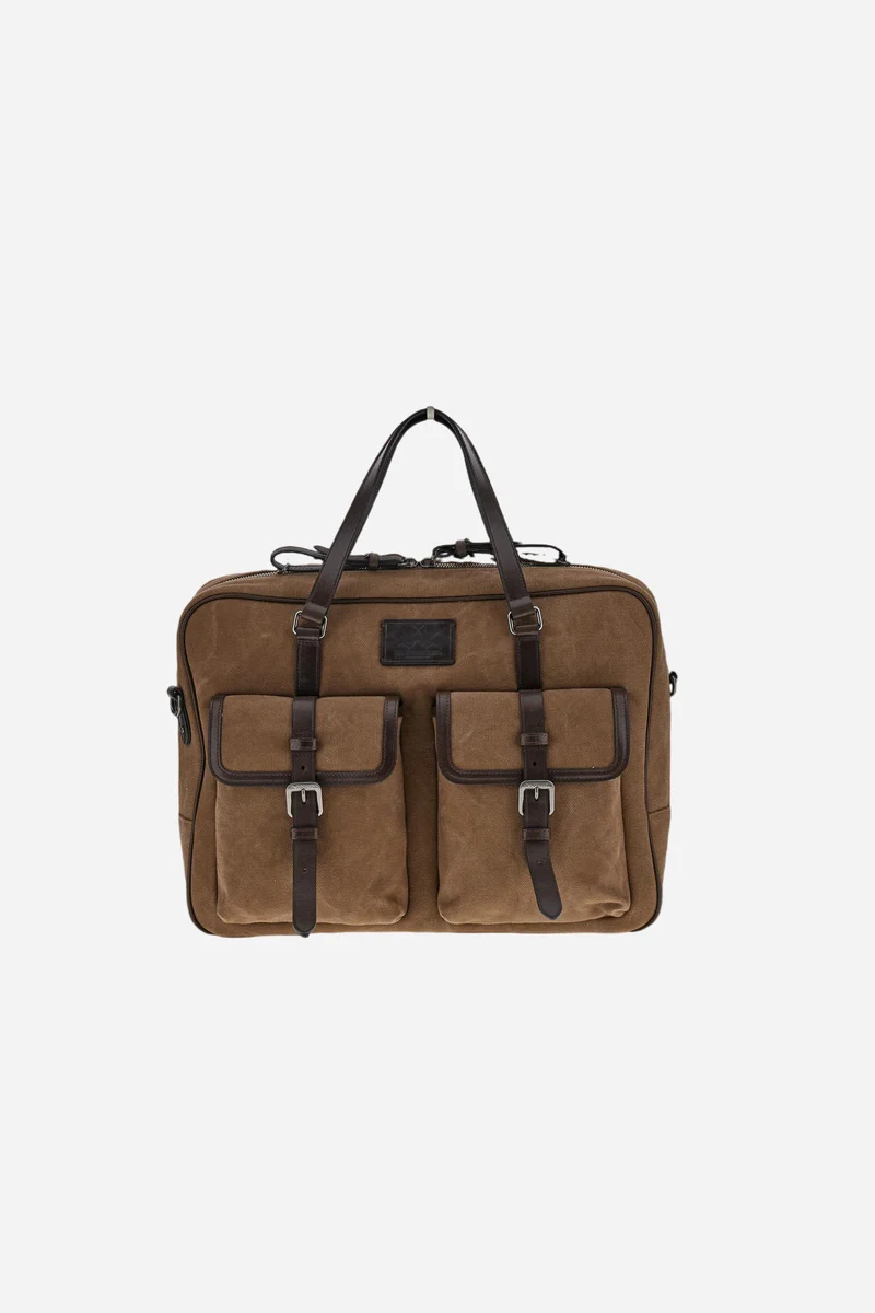 Aktentasche aus gewaschenem Canvas und Leder – Ramiro