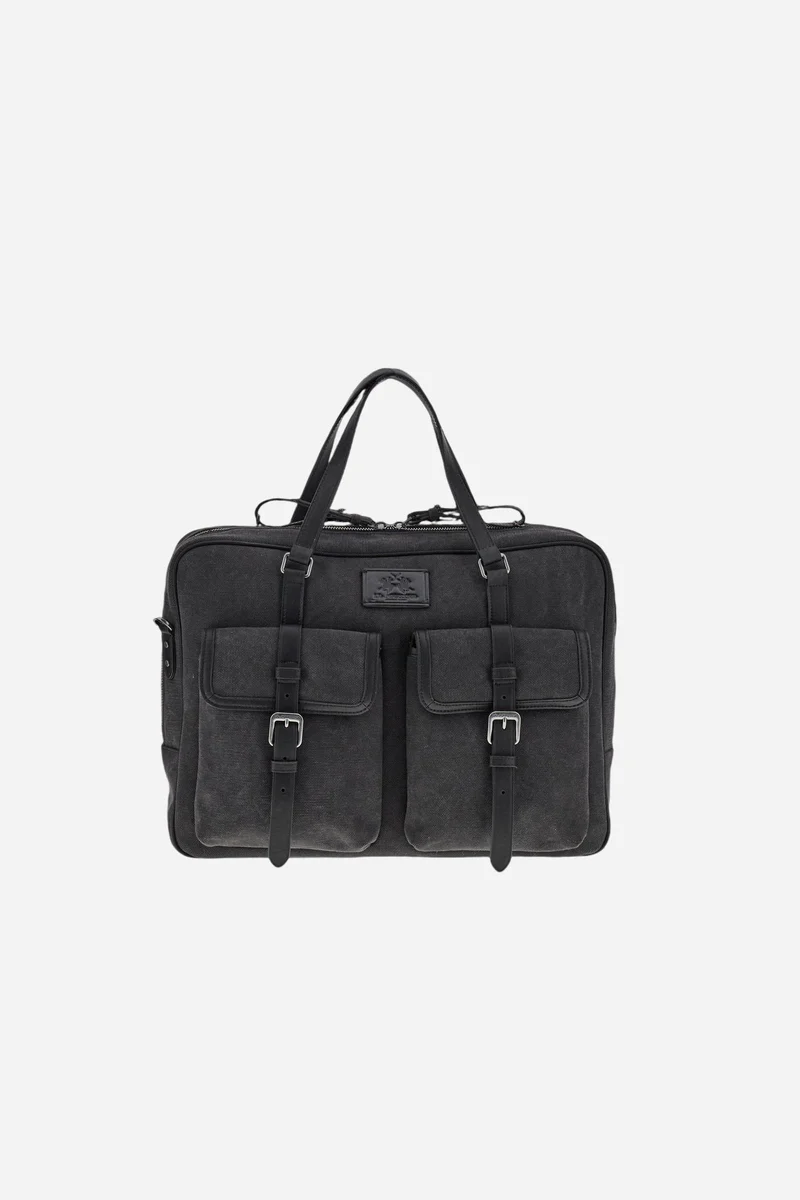 Aktentasche aus gewaschenem Canvas und Leder – Ramiro