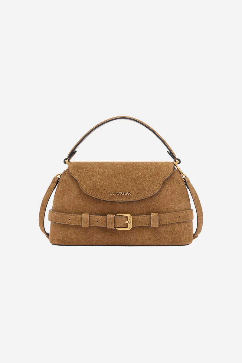 Trapezförmige Wildleder-Tote mit Klappe – Selva Small