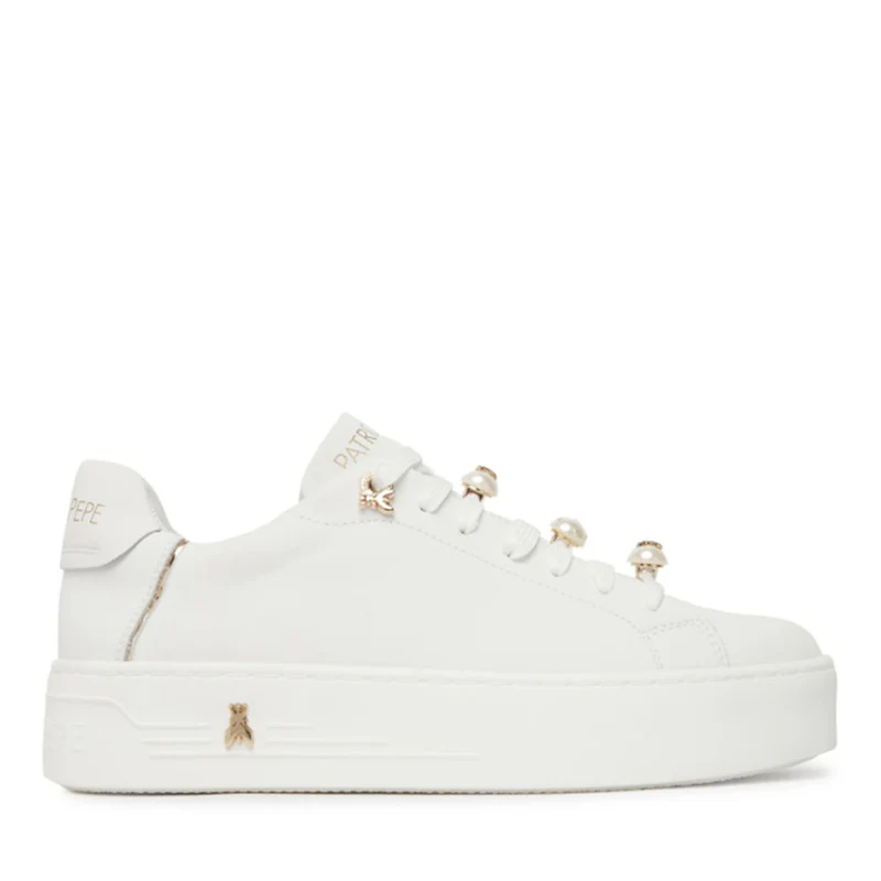 Sneakers Platform PATRIZIA PEPE Girl in Pelle Bianca con Perle