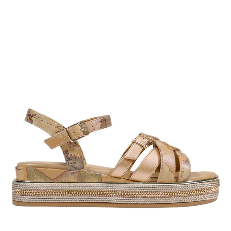 Sandali Platform 1A Classe Alviero Martini in Eco Nappa Oro Rosa e Geo Beige 2488
