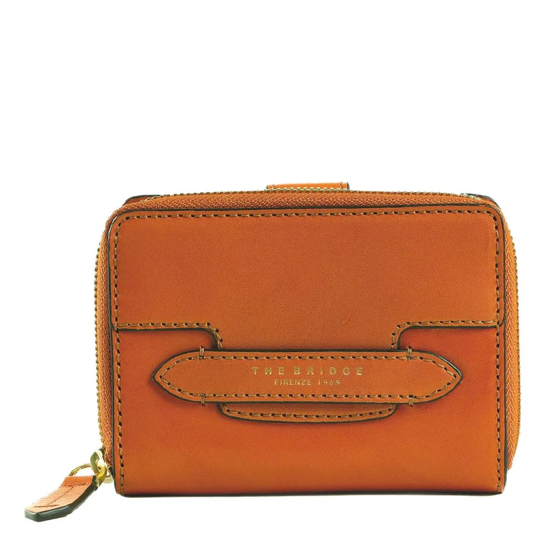Portafoglio Donna Piccolo Zip Around THE BRIDGE linea Lucrezia in Pelle Arancio Bruciato