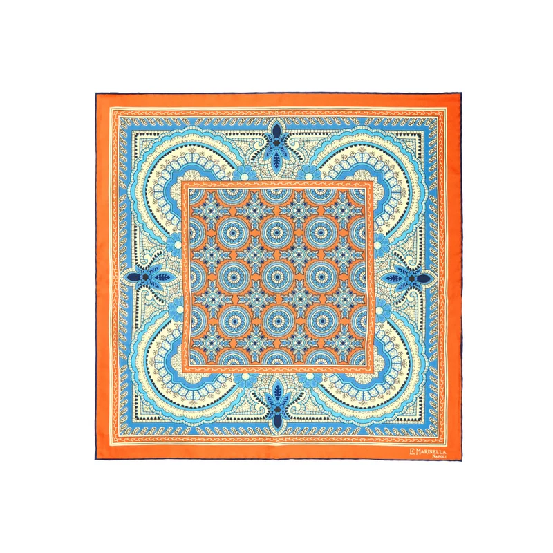 ORANGE HAND-PRINTED SILK POCKET SQUARE
