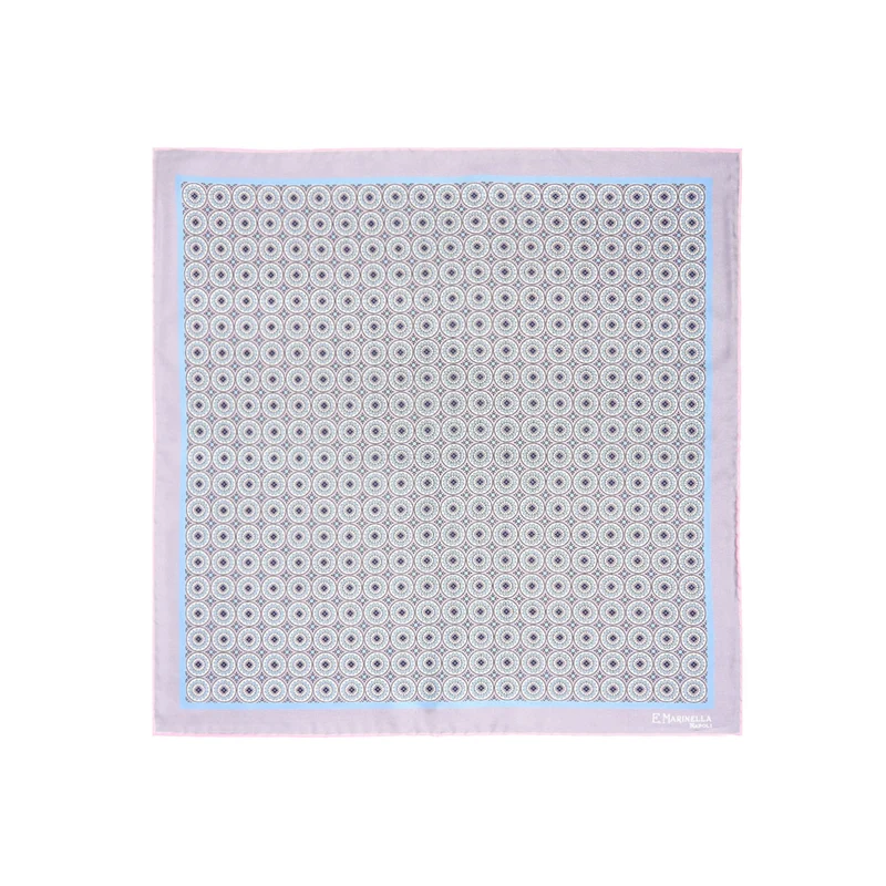 LIGHT GREY HAND-PRINTED SILK POCKET SQUARE
