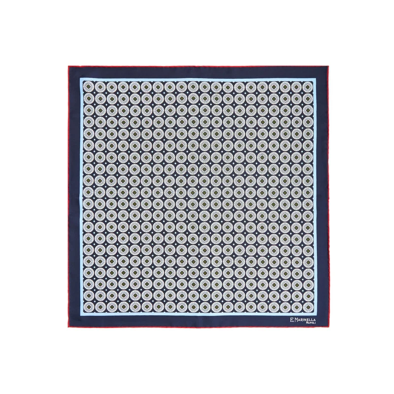 DARK BLUE PRINTED SILK POCKET SQUARE