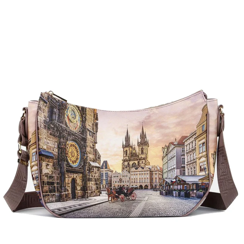 Borsa Donna Hobo Bag a Tracolla Y NOT YES-628 Stampa Astro Clock