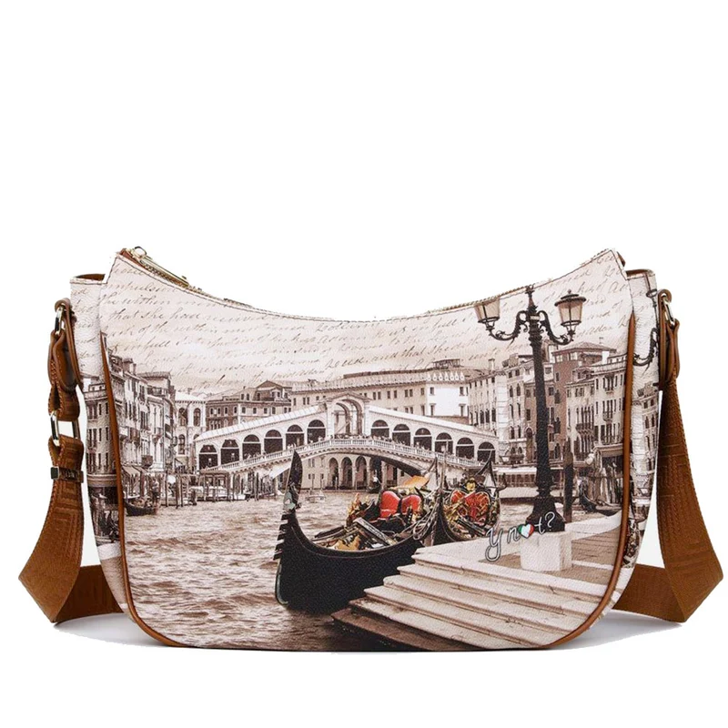Borsa Donna Hobo Bag a Tracolla Y NOT YES-628 Stampa Venice Postcard