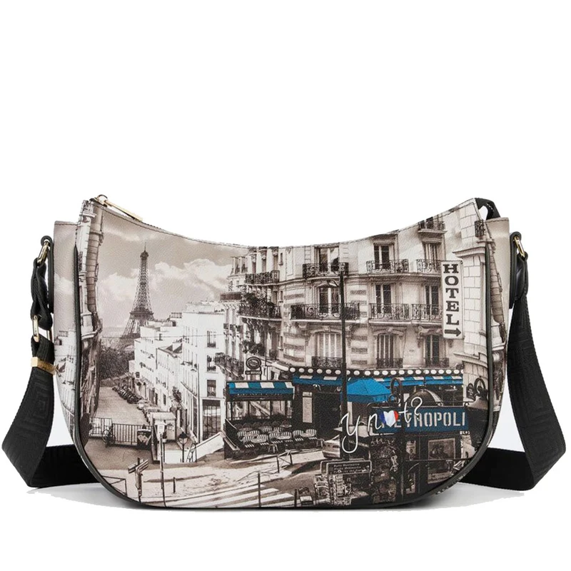 Borsa Donna Hobo Bag a Tracolla Y NOT YES-628 Stampa Petrol Paris