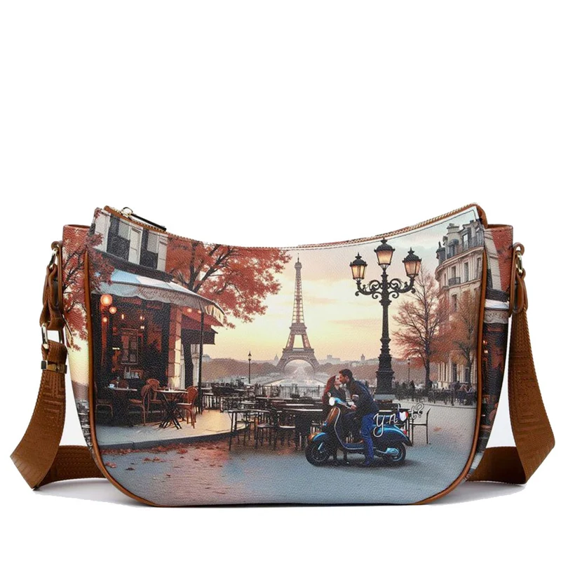 Borsa Donna Hobo Bag a Tracolla Y NOT YES-628 Stampa Kisses From Paris