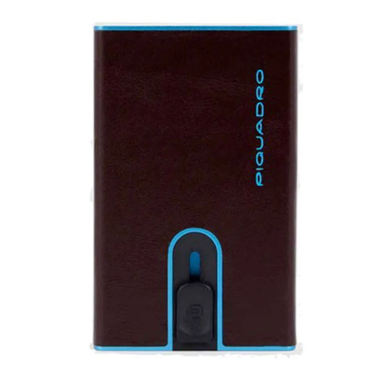 Portacarte PIQUADRO in Pelle e Alluminio con RFID Colore Mogano Linea Blue Square - PP4891B2BLR