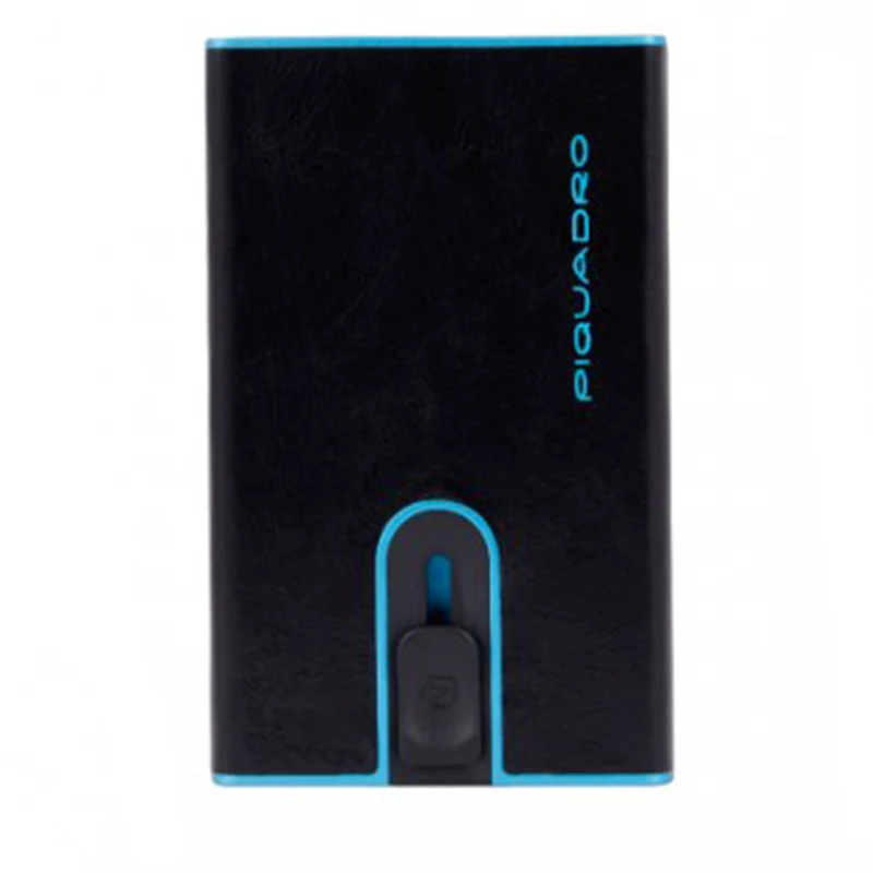 Portacarte PIQUADRO in Pelle e Alluminio con RFID Colore Nero Linea Blue Square - PP4891B2BLR