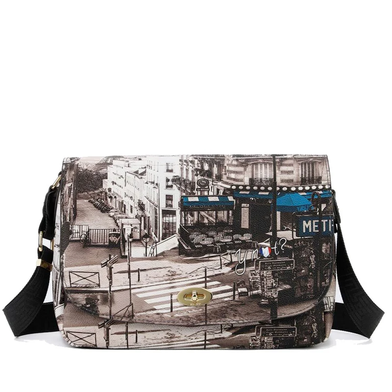 Borsa Donna a Tracolla Y NOT YES-631 Stampa Petrol Paris