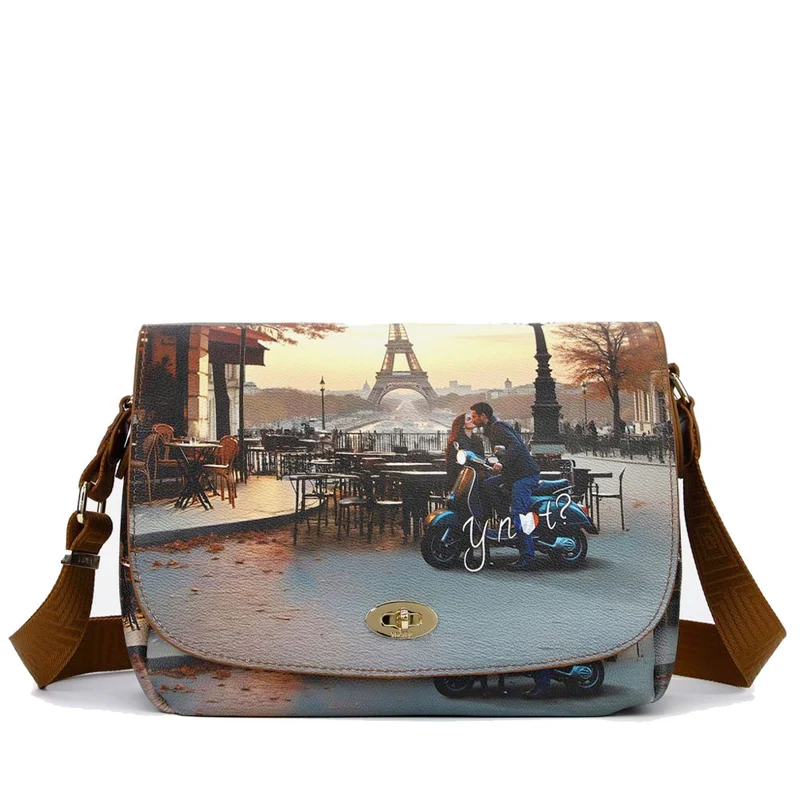 Borsa Donna a Tracolla Y NOT YES-631 Stampa Kisses From Paris