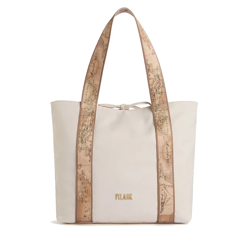 Shopping Bag Reversibile 1A Classe Alviero Martini linea Dual Bag in Tessuto Beige e Geo Classic LF57
