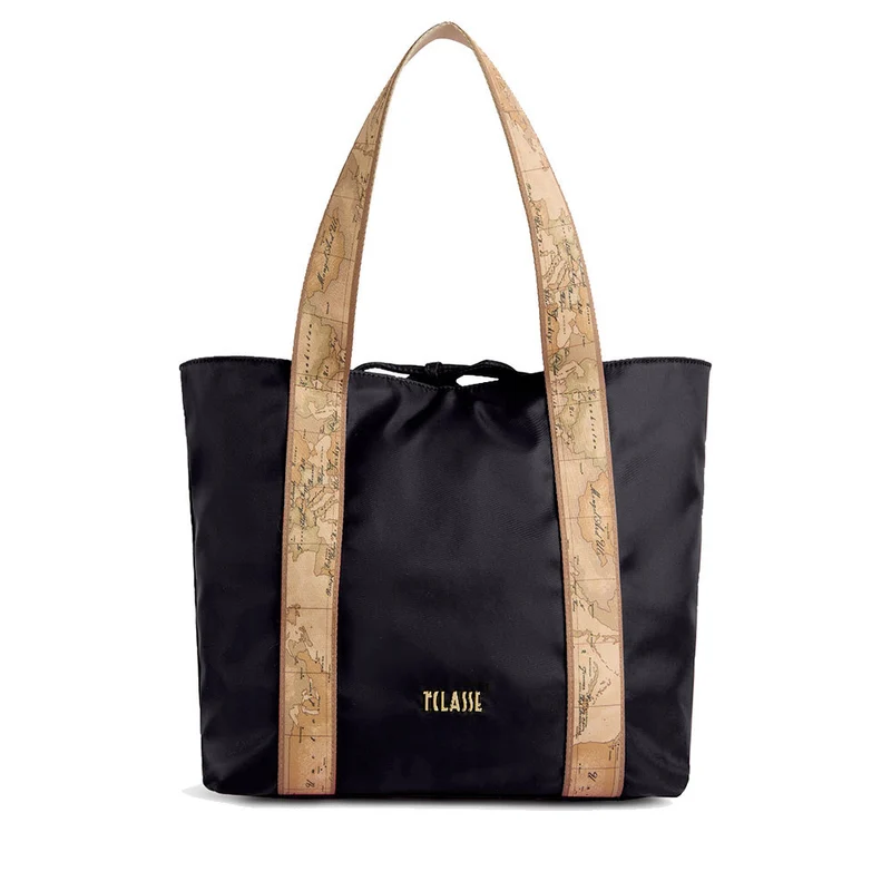 Shopping Bag Reversibile 1A Classe Alviero Martini linea Dual Bag in Tessuto Nero e Geo Classic LF57