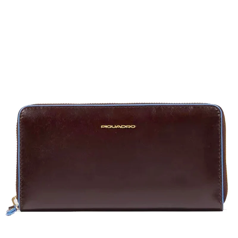 Portafoglio Donna Zip Around PIQUADRO In Pelle Mogano Linea Blue Square - PD3229B2R