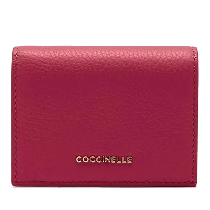 Portafoglio Donna Mini COCCINELLE in Pelle Linea Metallic Soft colore Sangria Chiuso con Bottone