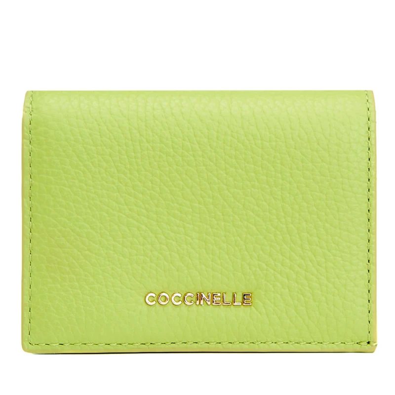 Portafoglio Donna Mini COCCINELLE in Pelle Linea Metallic Soft colore Guacamole Chiuso con Bottone