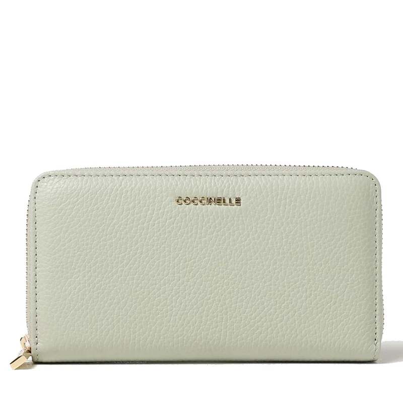 Portafoglio Donna COCCINELLE Zip Around in Pelle Celadon Green Linea Metallic Soft