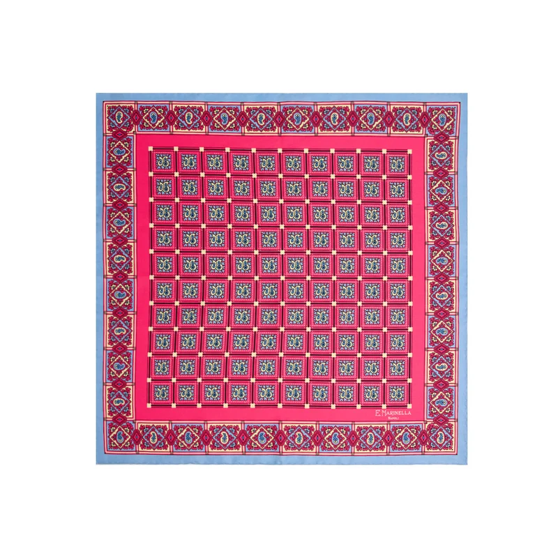 FUCHSIA PRINTED SILK POCKET SQUARE