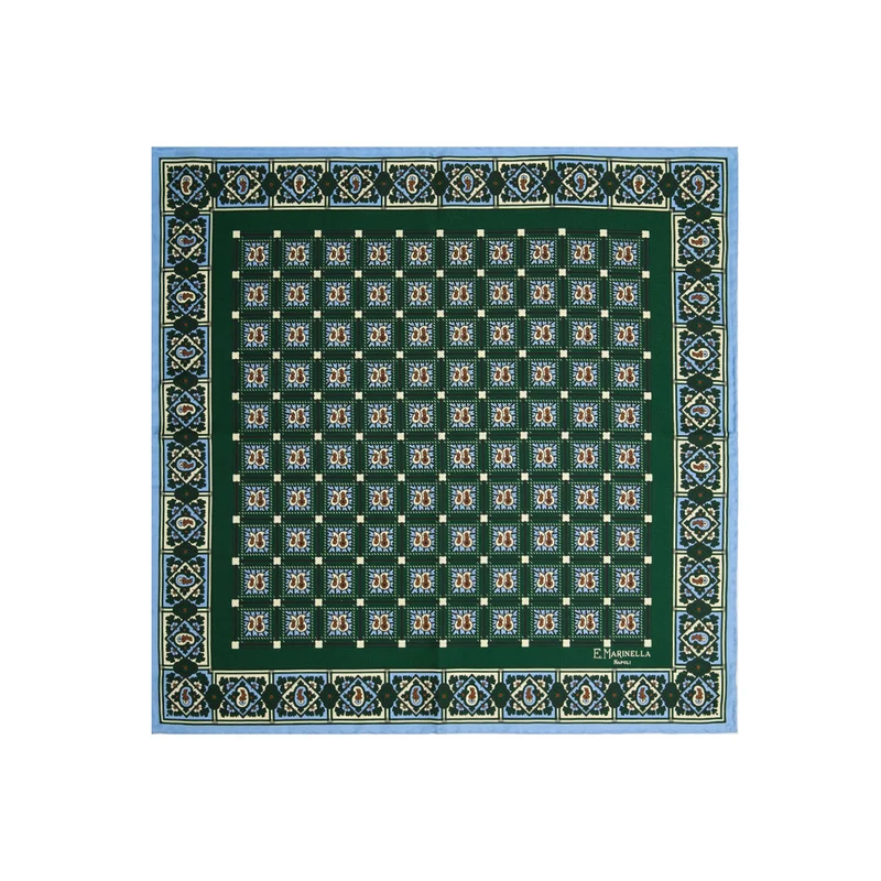 DARK GREEN PRINTED SILK POCKET SQUARE