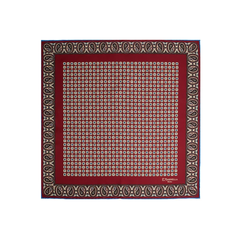 BURGUNDY PRINTED SILK POCKET SQUARE