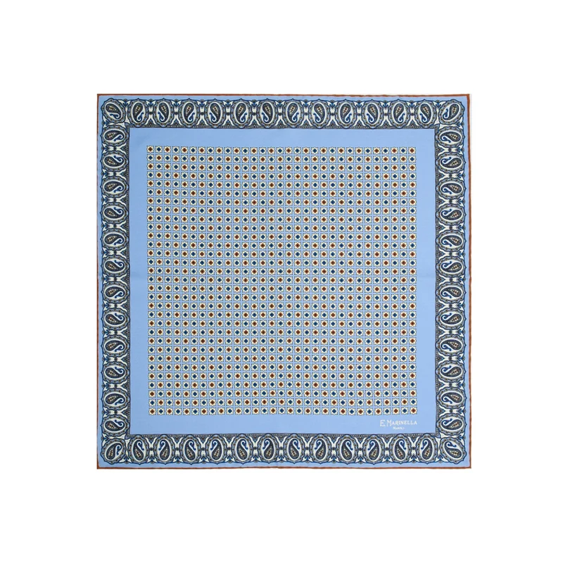 LIGHT BLUE PRINTED SILK POCKET SQUARE