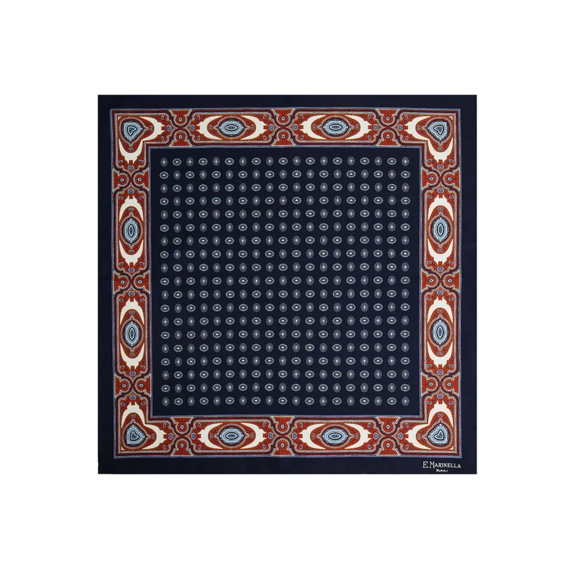 DARK BLUE PRINTED SILK POCKET SQUARE